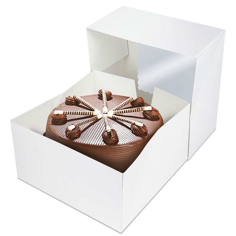 O'CREME Cake Boxes 8" x 8" x 5" and Round Cake Boards 8" Inch, Bakery Box with Window - 10 Pack of Each - White Kraft Paperboard - Bakery Cake Supplies - 10 Pack - Image 4